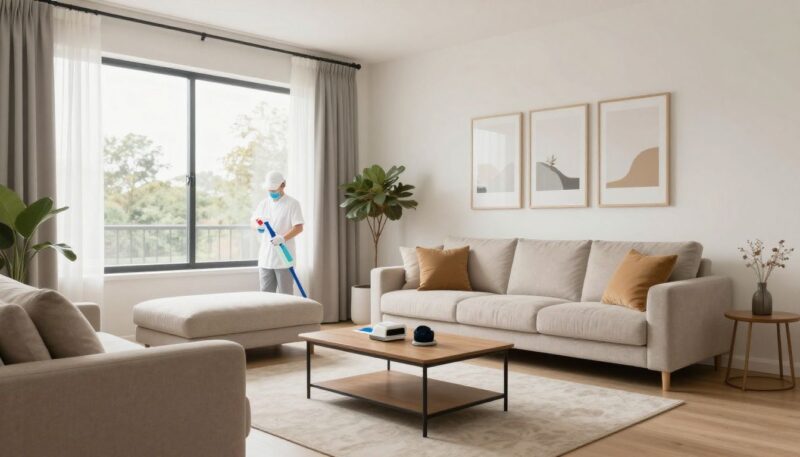 A bright, clean, and organized living room in a modern home in Park Ridge, reflecting the professional and meticulous results provided by Your Bright Home cleaning services.
